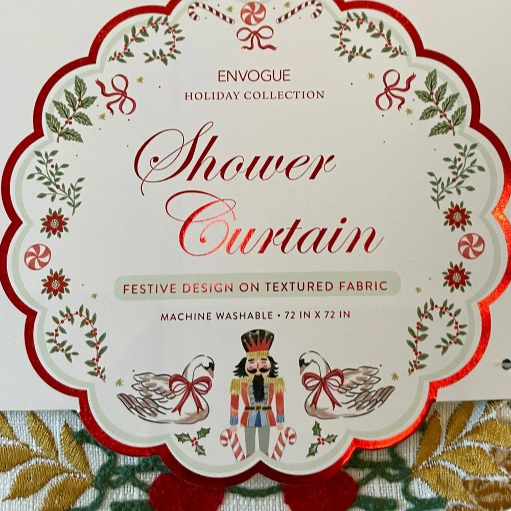 Envogue Embroidered NUTCRACKER Christmas Shower Curtain 72x72 Holiday NEW